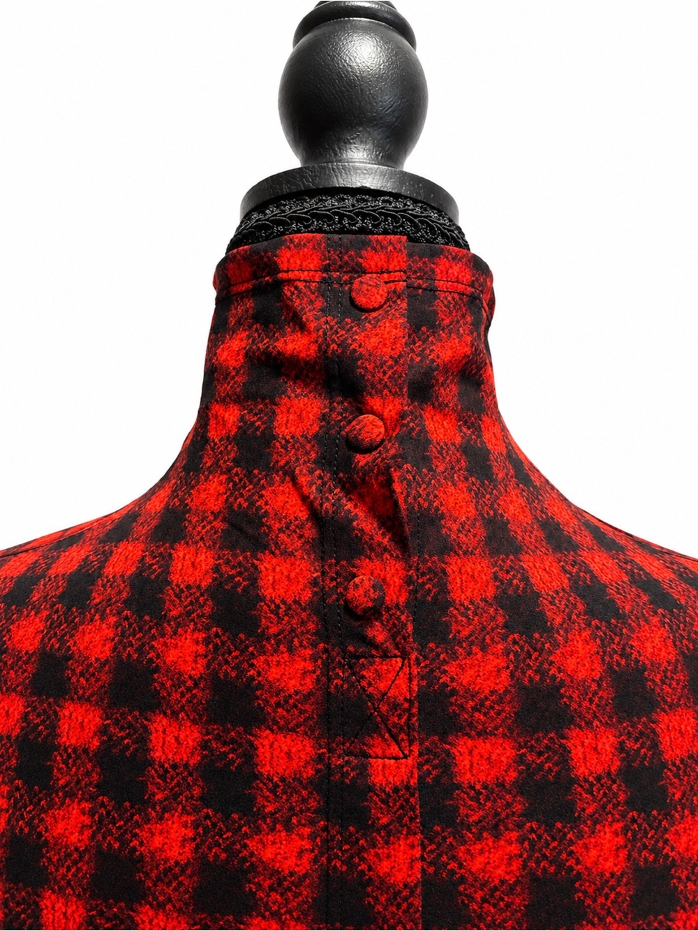 GILMAR Made In Italy Red Black Buffalo Plaid Open Back Turtle Neck Top NWT - Picture 8 of 11